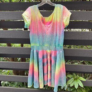 Pastel Rainbow Shattered Glass Cap Sleeve Skater Dress Rave Festival Plus